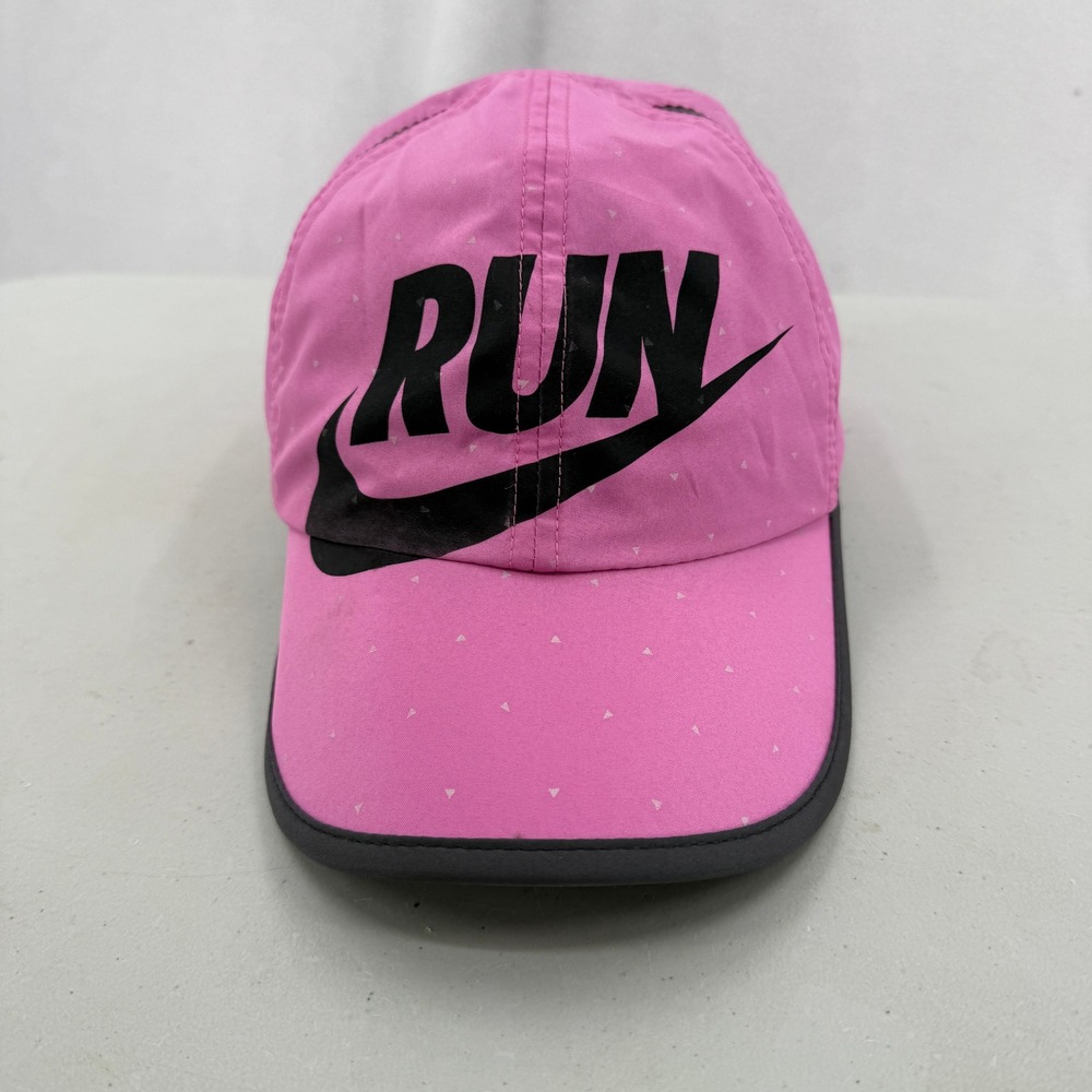 Nike Featherlight Dri-Fit Hat Womens OS Pink RUN Swoosh Adjustable Running Cap